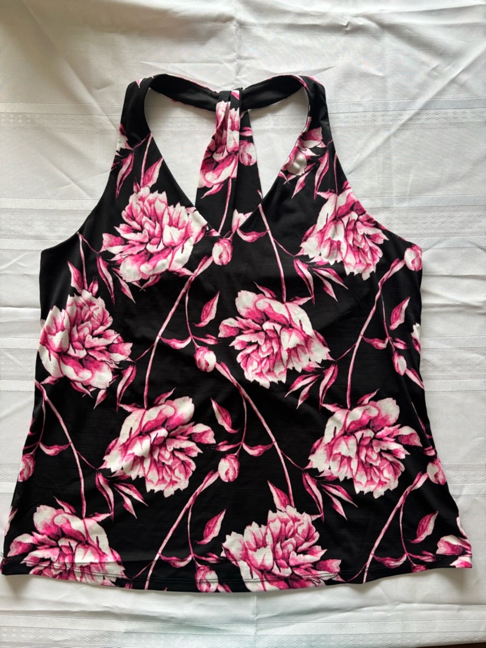 ☀️3 for $25 Ricki's Lg New With Tags Black Halter Camisole w/ Pink Floral Print